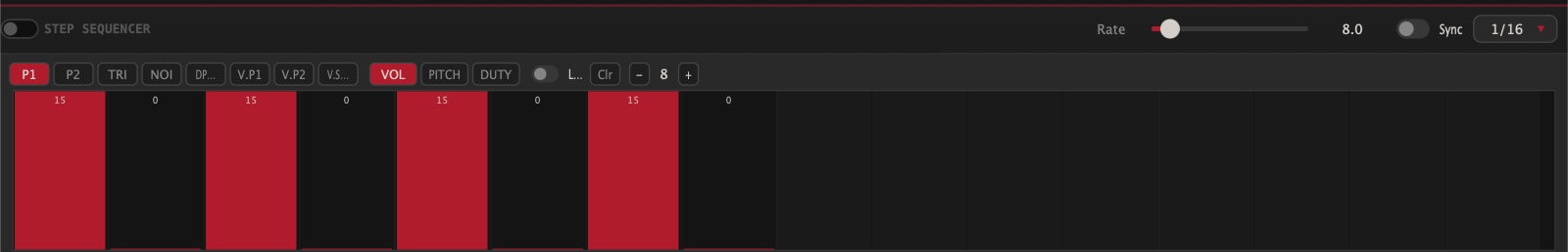 The step sequencer panel